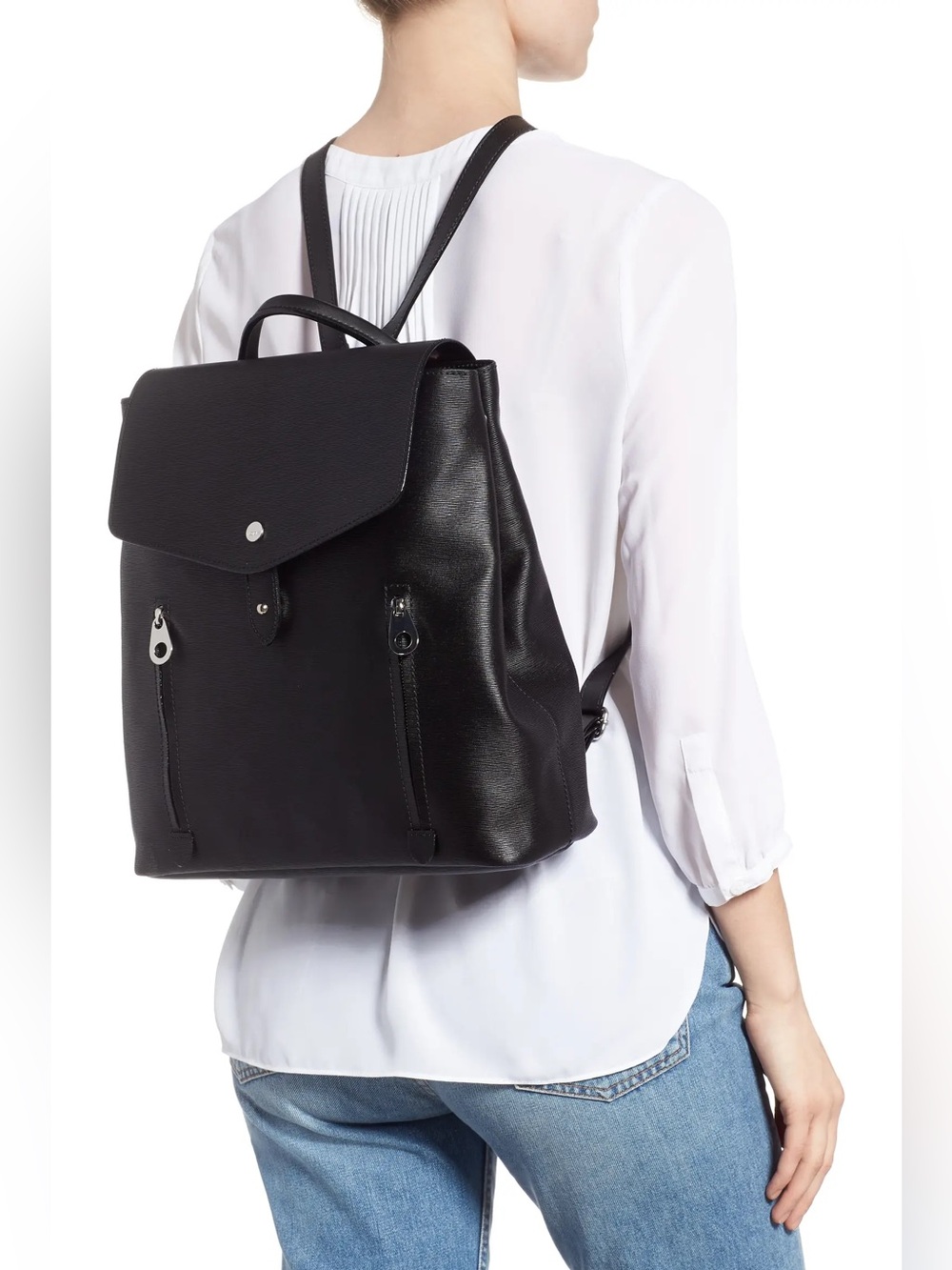 LODIS Los Angeles Bel Air RFID Odie Large Black Leather Backpack NWOT